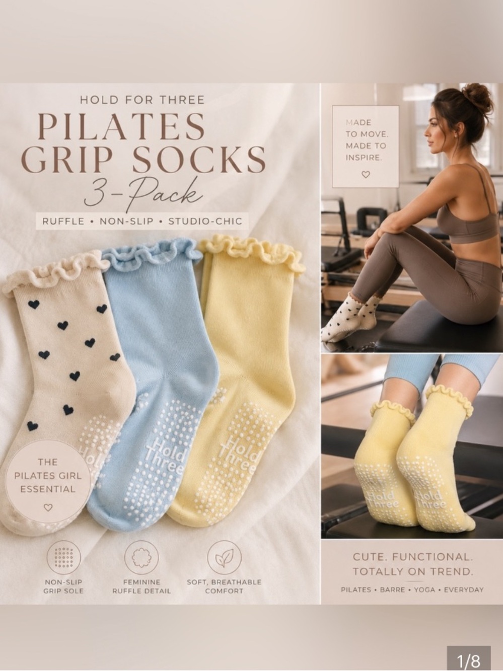❗️Pilates Ruffled Print Socks Pack of 3! - Picture 3 of 5